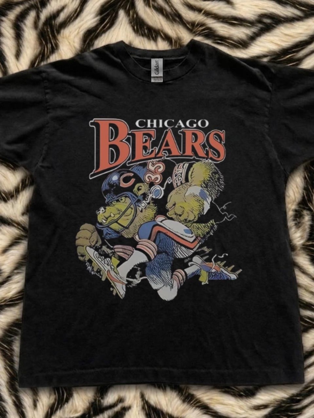 Gildan Black Chicago Bears Graphic Tee with Multi-Color Front Print